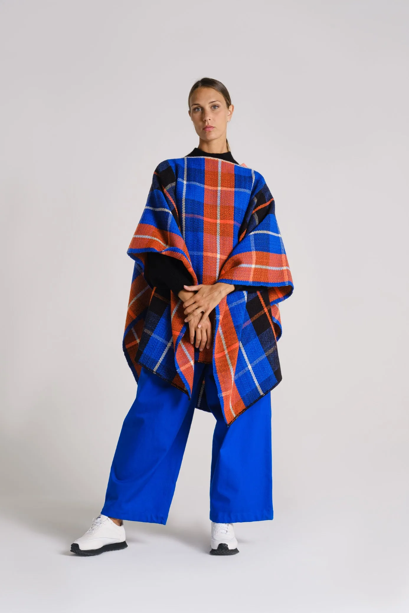 Window-pane poncho orange/bluette