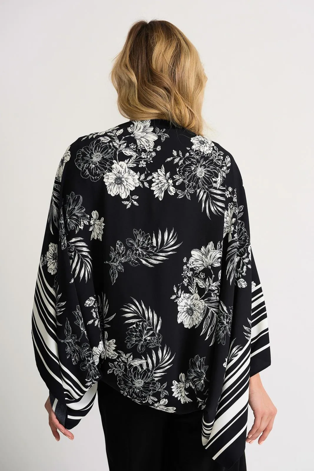 Women's Joseph Ribkoff | Floral and Striped Printed Cape | Black