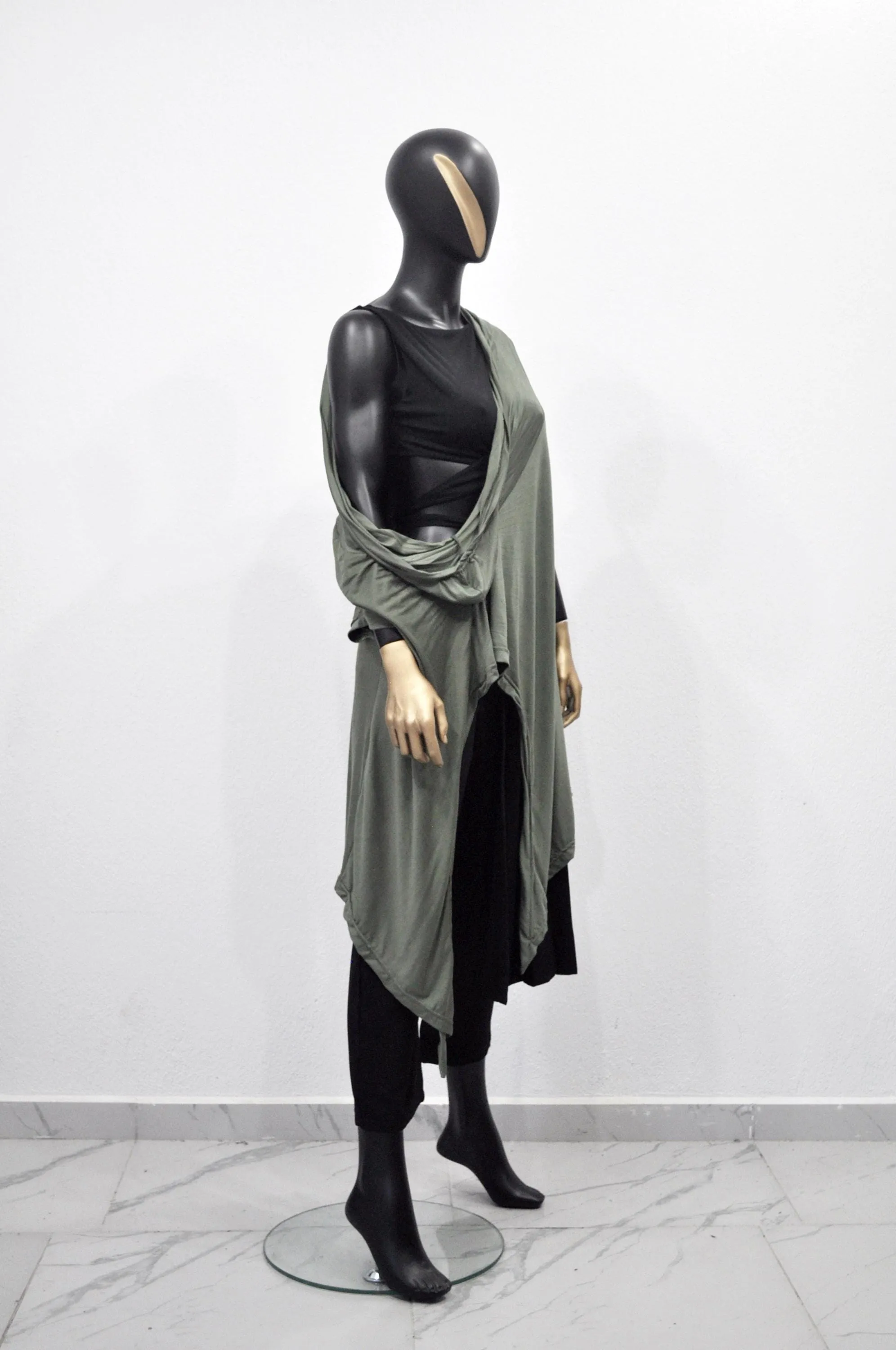 XS - 8XL Urban Zen Bat Sleeve, Shawl Collar Poncho Top Tshirt with Cowl Neck,Asymmetrical Draped,Yoga,Dystopian,Avant Garde Minimalist-BB551