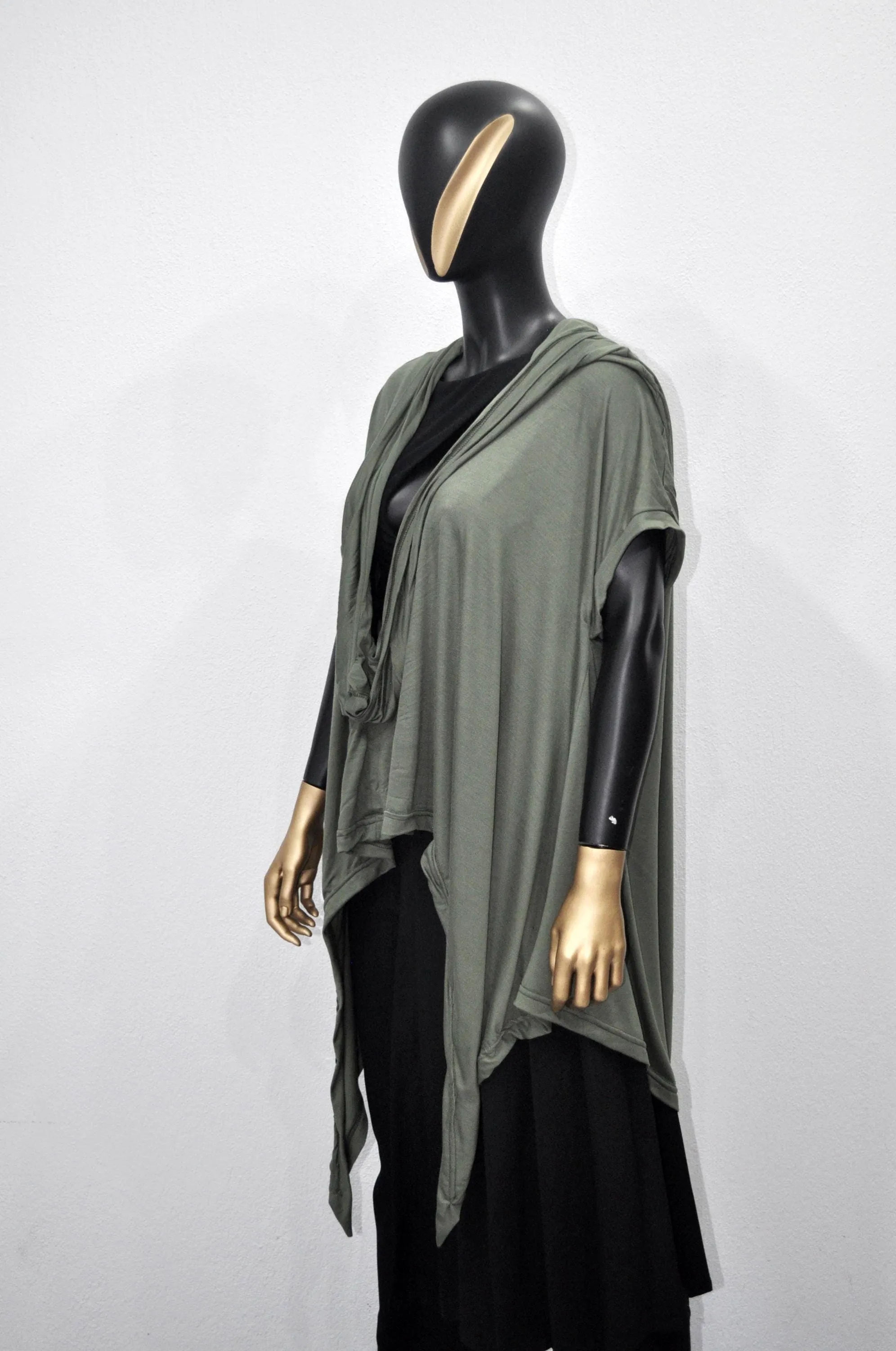 XS - 8XL Urban Zen Bat Sleeve, Shawl Collar Poncho Top Tshirt with Cowl Neck,Asymmetrical Draped,Yoga,Dystopian,Avant Garde Minimalist-BB551