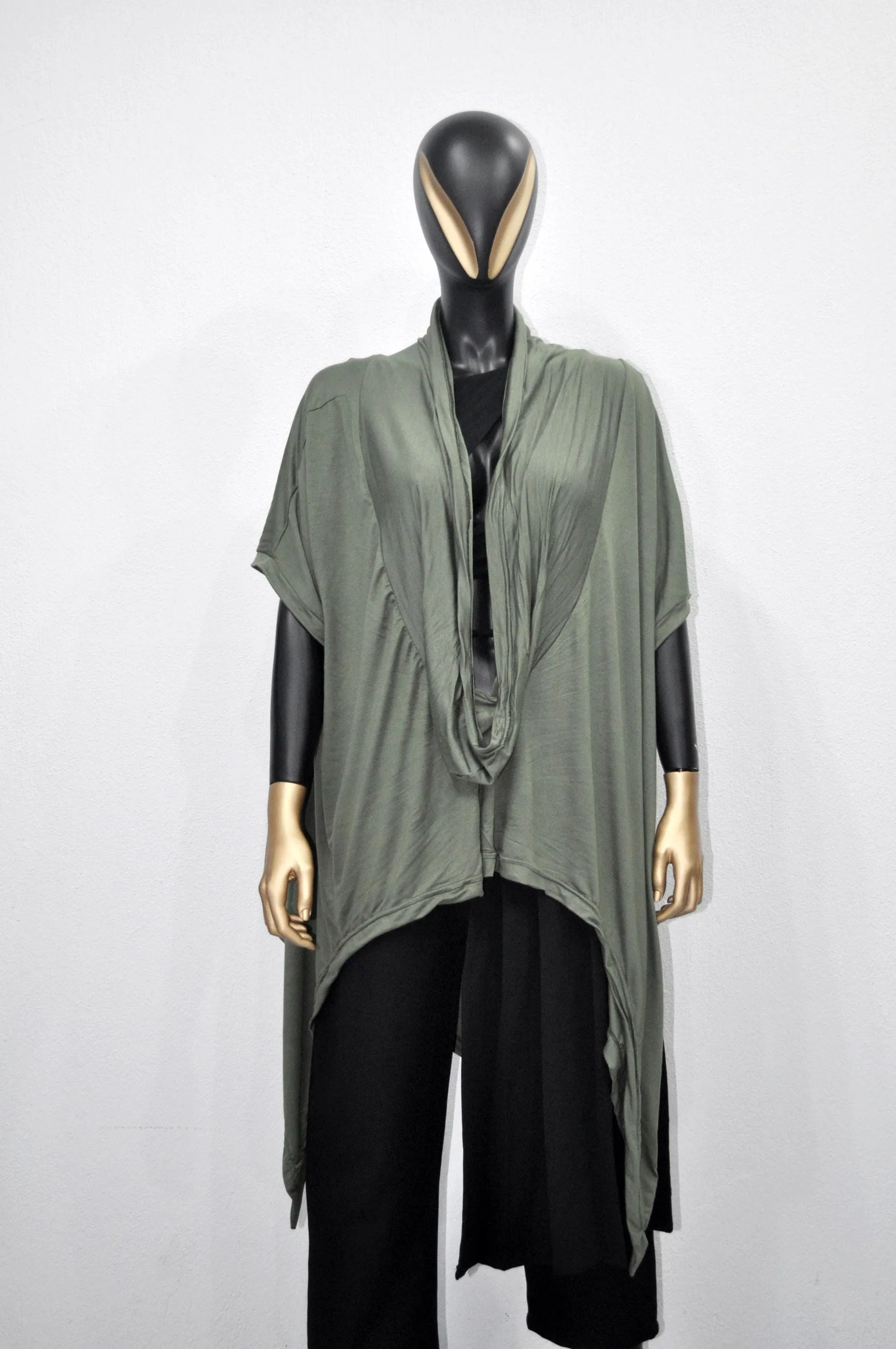 XS - 8XL Urban Zen Bat Sleeve, Shawl Collar Poncho Top Tshirt with Cowl Neck,Asymmetrical Draped,Yoga,Dystopian,Avant Garde Minimalist-BB551