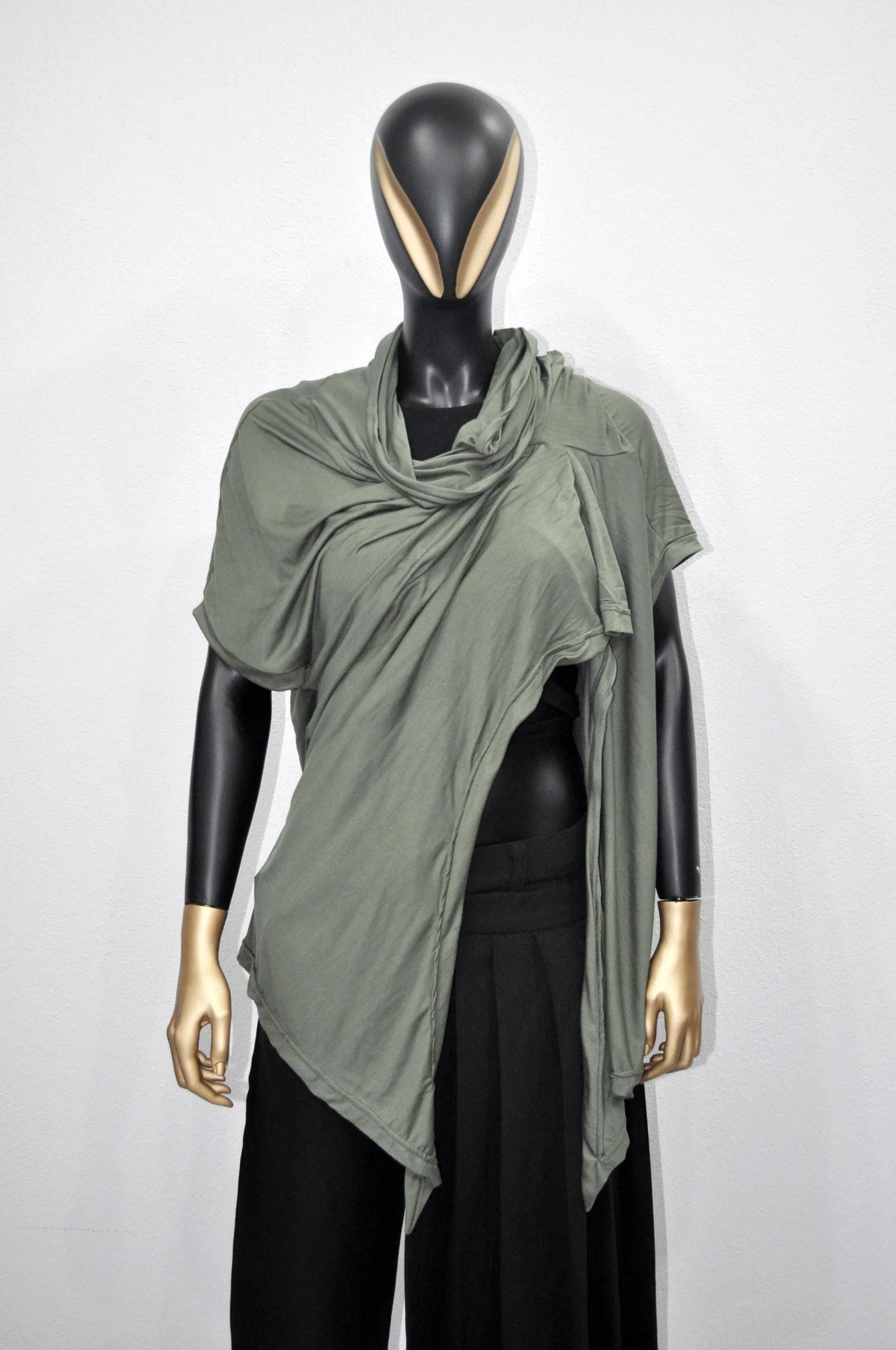 XS - 8XL Urban Zen Bat Sleeve, Shawl Collar Poncho Top Tshirt with Cowl Neck,Asymmetrical Draped,Yoga,Dystopian,Avant Garde Minimalist-BB551