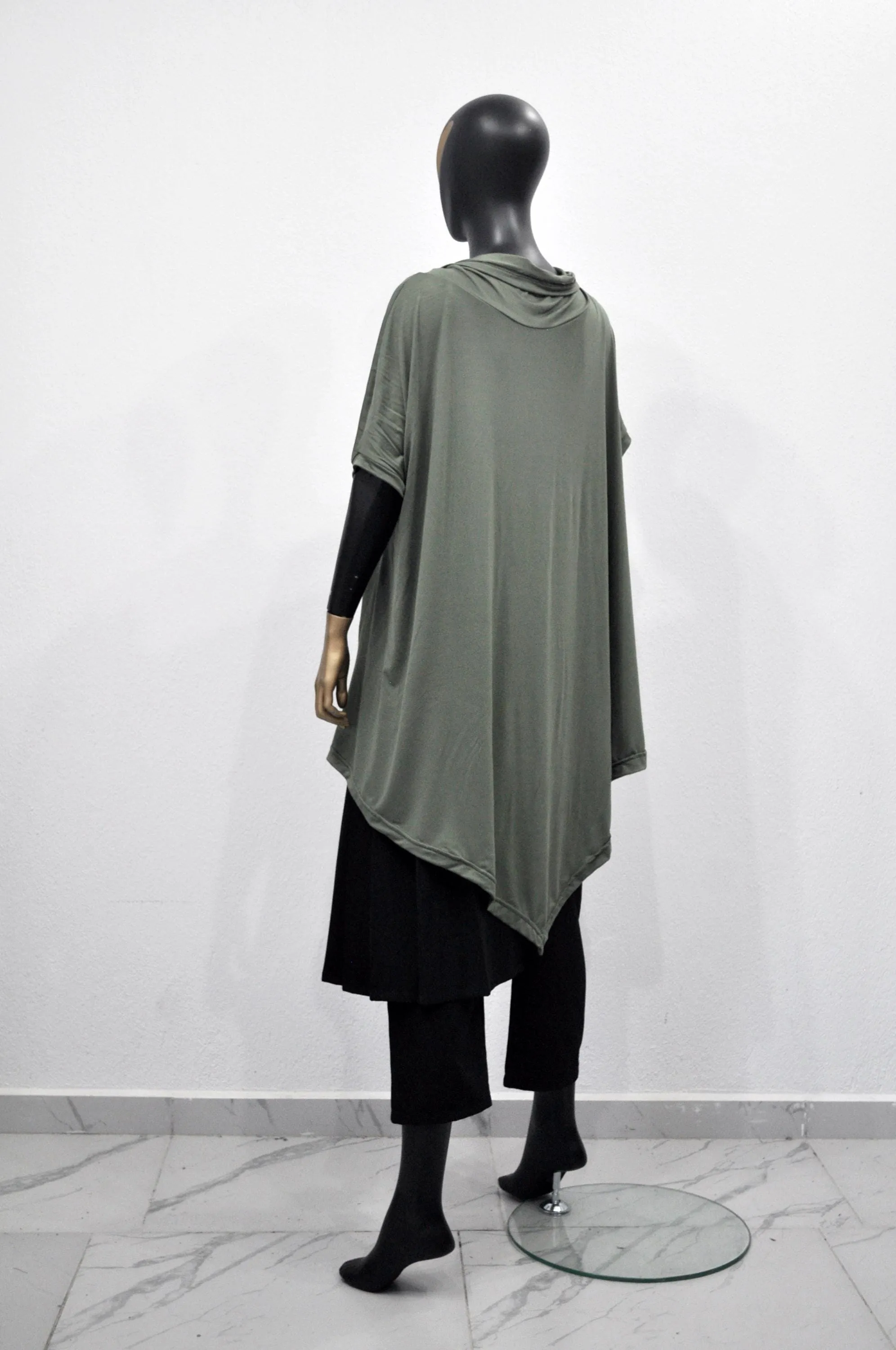 XS - 8XL Urban Zen Bat Sleeve, Shawl Collar Poncho Top Tshirt with Cowl Neck,Asymmetrical Draped,Yoga,Dystopian,Avant Garde Minimalist-BB551