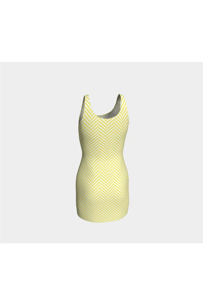 Yellow & White Herringbone Bodycon Dress