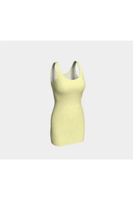 Yellow & White Herringbone Bodycon Dress