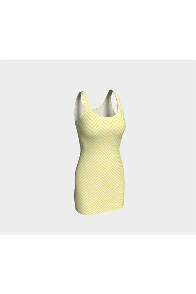 Yellow & White Herringbone Bodycon Dress
