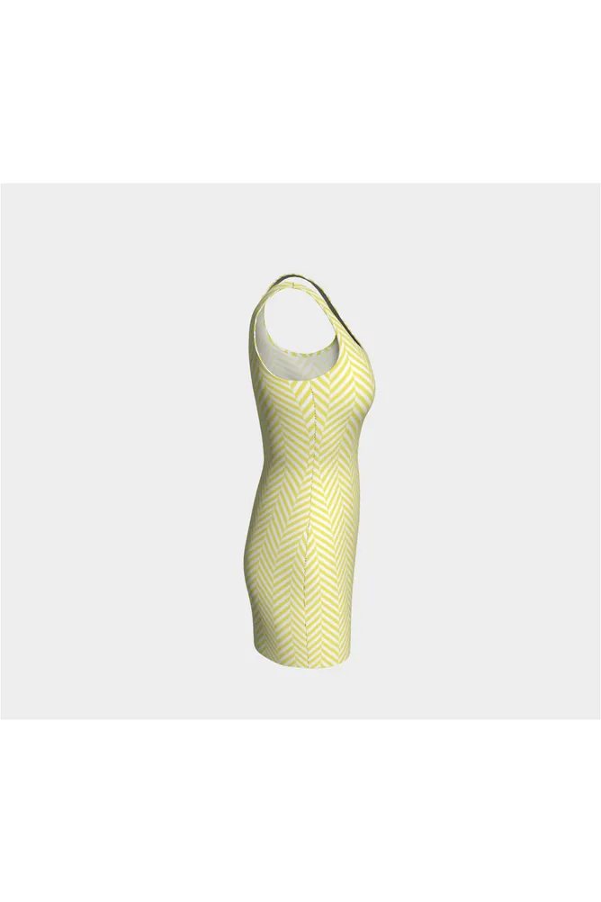 Yellow & White Herringbone Bodycon Dress
