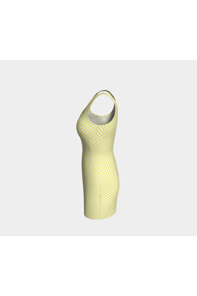 Yellow & White Herringbone Bodycon Dress
