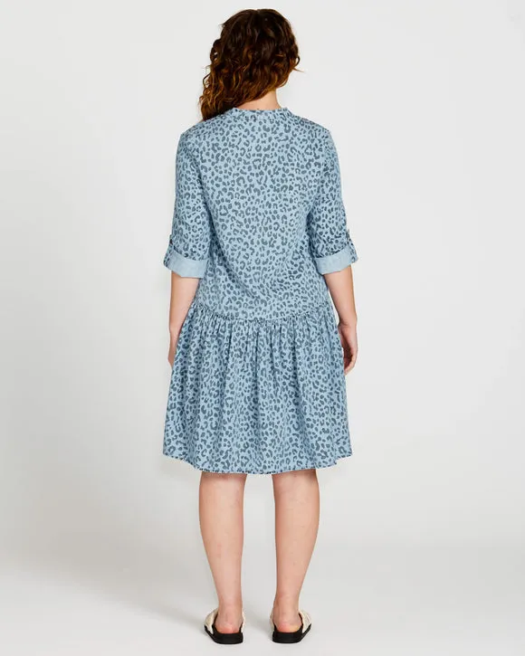 Zahlia Shirt Dress - Denim Cheetah