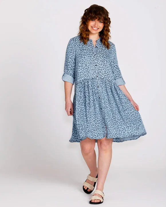 Zahlia Shirt Dress - Denim Cheetah