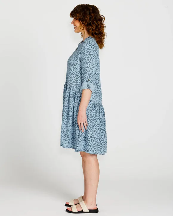 Zahlia Shirt Dress - Denim Cheetah