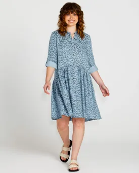 Zahlia Shirt Dress - Denim Cheetah
